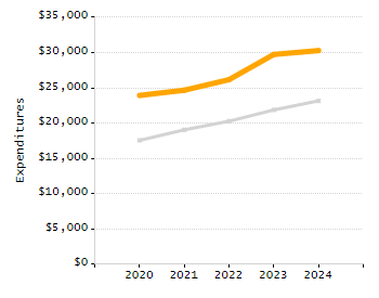 Percentage of school-aged residents enrolled in public school chart