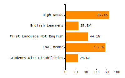Bar chart showing student race and ethnicity percentages. White: 67.2%, Native Hawaiian or Other Pacific Islander: 0%, Multi-Race, Not Hispanic or Latino: 10.7%, Hispanic or Latino: 10.1%, Black or African American: 5.3%, Asian: 0.4%, American Indian or Alaska Native: 6.3%.
