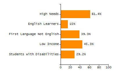 Bar chart showing student race and ethnicity percentages. White: 91%, Native Hawaiian or Other Pacific Islander: 0%, Multi-Race, Not Hispanic or Latino: 1.4%, Hispanic or Latino: 5.1%, Black or African American: 1.5%, Asian: 0.6%, American Indian or Alaska Native: 0.4%.