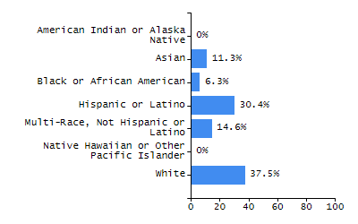 Bar chart showing selected student populations. Students with Disabilities: 13%, Low Income: 24.7%, First Language Not English: 13.8%, English Learners: 2.2%, High Needs: 33.8%.