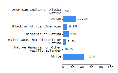 Bar chart showing student race and ethnicity percentages. White: 78.3%, Native Hawaiian or Other Pacific Islander: 0%, Multi-Race, Not Hispanic or Latino: 5.2%, Hispanic or Latino: 7.8%, Black or African American: 6.1%, Asian: 2.6%, American Indian or Alaska Native: 0%.