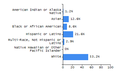 Bar chart showing student race and ethnicity percentages. White: 78.3%, Native Hawaiian or Other Pacific Islander: 0%, Multi-Race, Not Hispanic or Latino: 0.3%, Hispanic or Latino: 15.9%, Black or African American: 4.2%, Asian: 0.3%, American Indian or Alaska Native: 0.9%.