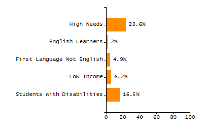 Bar chart showing student race and ethnicity percentages. White: 50.6%, Native Hawaiian or Other Pacific Islander: 0.3%, Multi-Race, Not Hispanic or Latino: 8.1%, Hispanic or Latino: 25.2%, Black or African American: 9.4%, Asian: 6.2%, American Indian or Alaska Native: 0.2%.