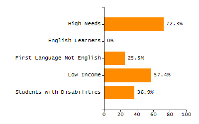 Bar chart showing student race and ethnicity percentages. White: 91.1%, Native Hawaiian or Other Pacific Islander: 0%, Multi-Race, Not Hispanic or Latino: 5.5%, Hispanic or Latino: 2.7%, Black or African American: 0%, Asian: 0.7%, American Indian or Alaska Native: 0%.