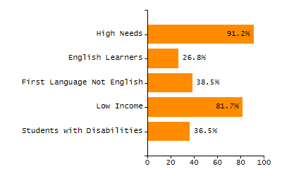 Bar chart showing student race and ethnicity percentages. White: 48.6%, Native Hawaiian or Other Pacific Islander: 0%, Multi-Race, Not Hispanic or Latino: 8.6%, Hispanic or Latino: 7.5%, Black or African American: 5.7%, Asian: 29.5%, American Indian or Alaska Native: 0.2%.