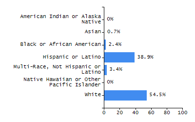 Bar chart showing selected student populations. Students with Disabilities: 23.2%, Low Income: 24.2%, First Language Not English: 2%, English Learners: 0.7%, High Needs: 38.9%.