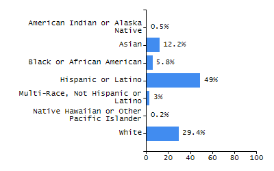 Bar chart showing selected student populations. Students with Disabilities: 28%, Low Income: 41.2%, First Language Not English: 41.2%, English Learners: 13.9%, High Needs: 61.1%.