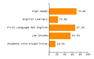 Bar chart showing student race and ethnicity percentages. White: 20.9%, Native Hawaiian or Other Pacific Islander: 0.2%, Multi-Race, Not Hispanic or Latino: 24.9%, Hispanic or Latino: 7.7%, Black or African American: 13.7%, Asian: 32.4%, American Indian or Alaska Native: 0%.
