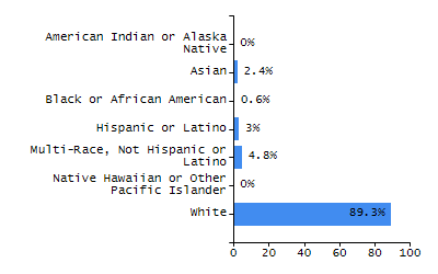 Bar chart showing selected student populations. Students with Disabilities: 19.8%, Low Income: 38.4%, First Language Not English: 1.6%, English Learners: 0.9%, High Needs: 49.3%.