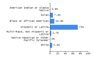 Bar chart showing selected student populations. Students with Disabilities: 13.7%, Low Income: 51.4%, First Language Not English: 48.7%, English Learners: 19.5%, High Needs: 60.5%.