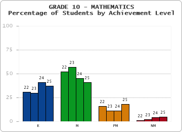 GRADE 10 - MATHEMATICS - Percentage of Students by Achievement Level