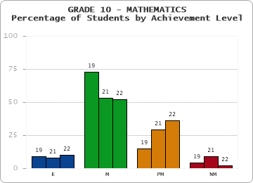 GRADE 10 - MATHEMATICS - Percentage of Students by Achievement Level by year