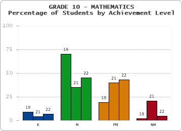 GRADE 10 - MATHEMATICS - Percentage of Students by Achievement Level by year