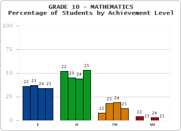 GRADE 10 - MATHEMATICS - Percentage of Students by Achievement Level