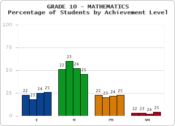 GRADE 10 - MATHEMATICS - Percentage of Students by Achievement Level by year