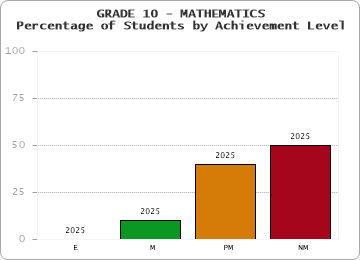 GRADE 10 - MATHEMATICS - Percentage of Students by Achievement Level by year